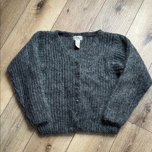 Vtg LL Bean Womens Cardigan Sweater Mohair Wool Blend Gray Ribbed Knit Small